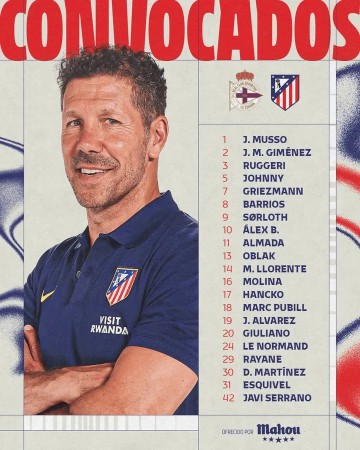 亚博-马竞国王杯大名单：格列兹曼、小蜘蛛领衔，加拉格尔缺席